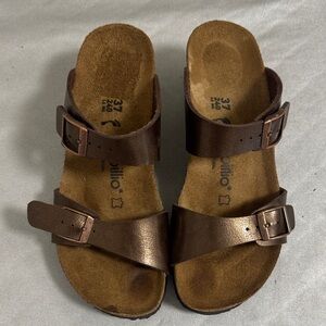 Papillio by Birkenstock Brown Double Strap Buckle Sandals Wedge Heel in W37